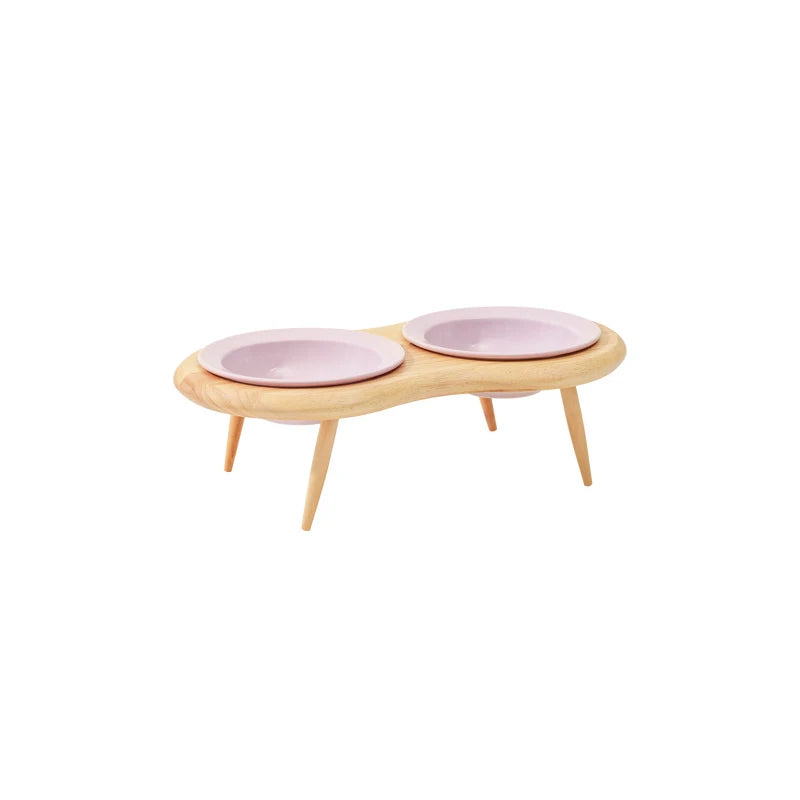 Atelier, gamelles en céramique sur pieds en bois pour chat
