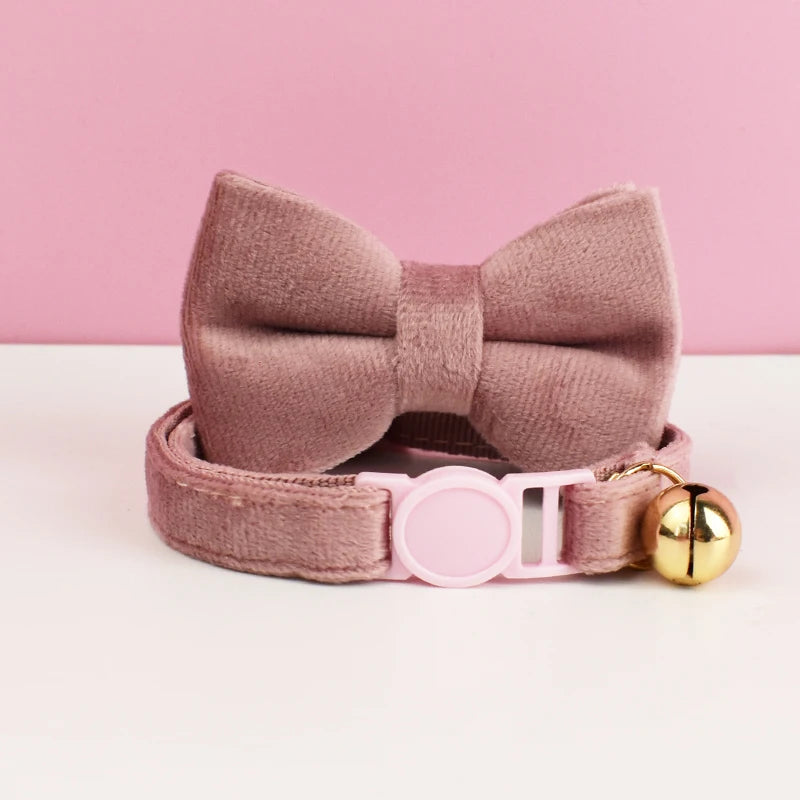 Collier velours à gros nœud – Vieux rose, S (16-26 cm)