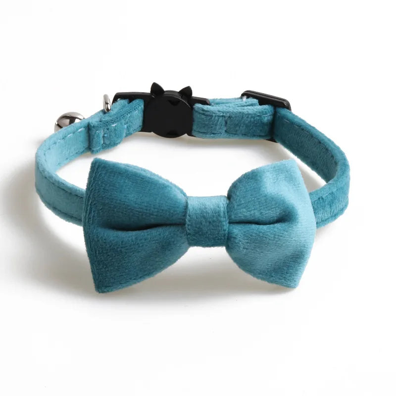 Collier velours à nœud – Bleu canard