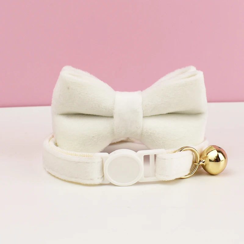 Collier velours à gros nœud – Crème, S (16-26 cm)
