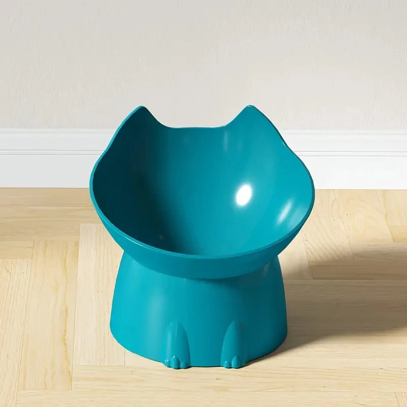 Gamelle tête de chat surélevée – Bleu canard