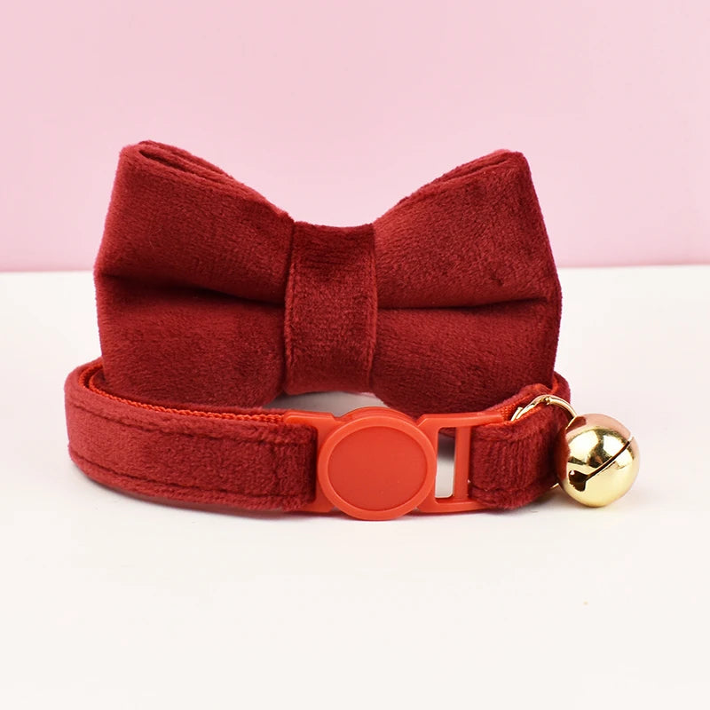 Collier velours à gros nœud – Rouge, S (16-26 cm)