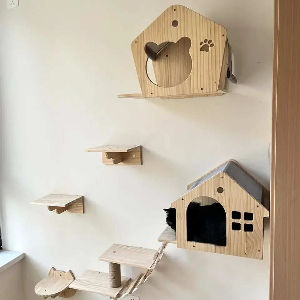 Maisonnette murale et plateformes en bois