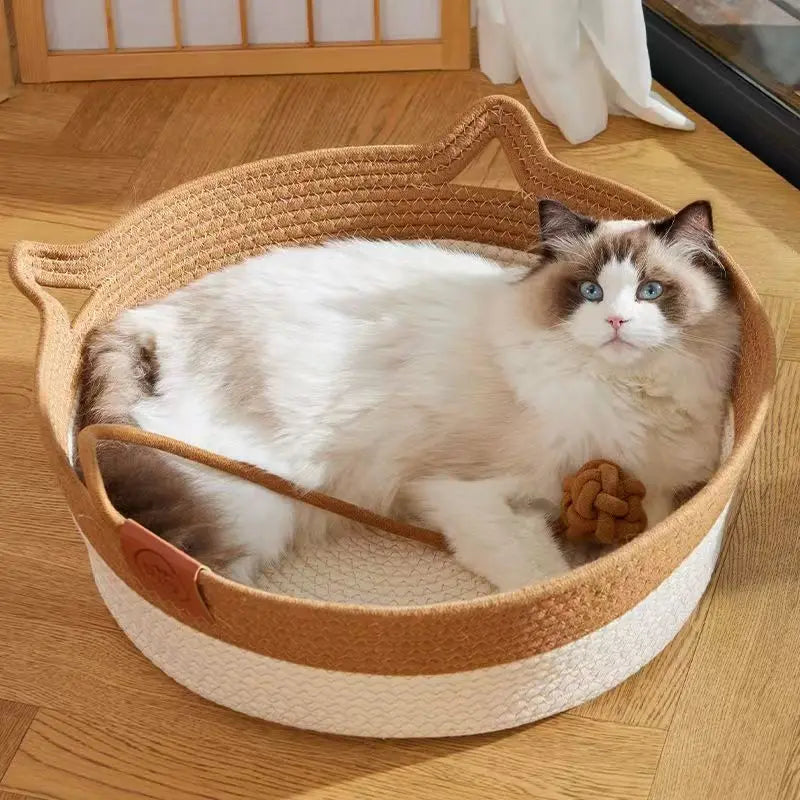 Osier, lit rond en corde de coton tressée