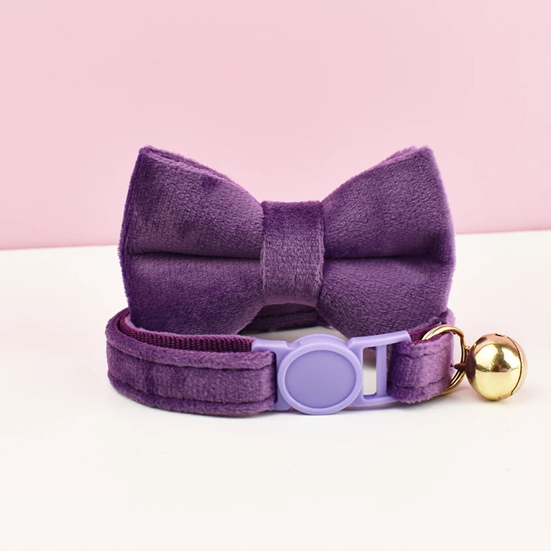 Collier velours à gros nœud – Lilas, S (16-26 cm)