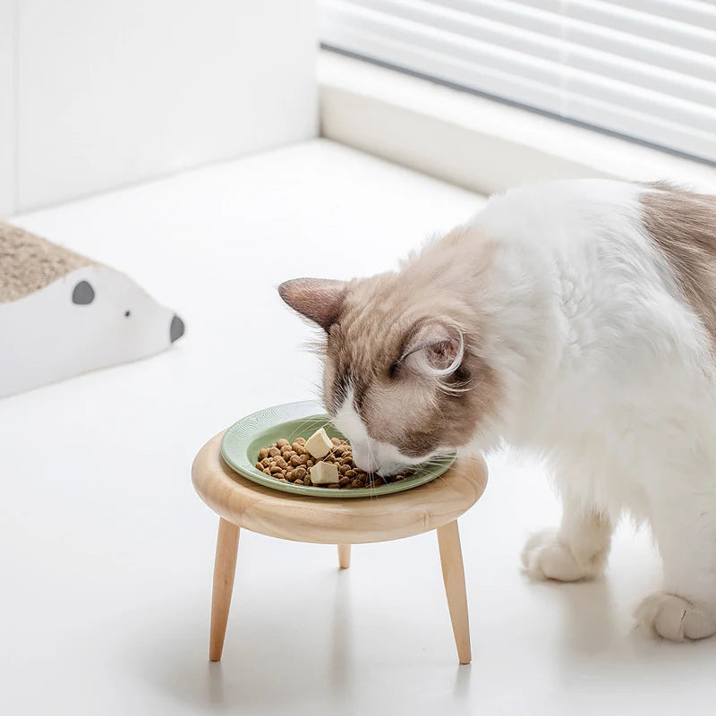 Atelier, gamelles en céramique sur pieds en bois pour chat