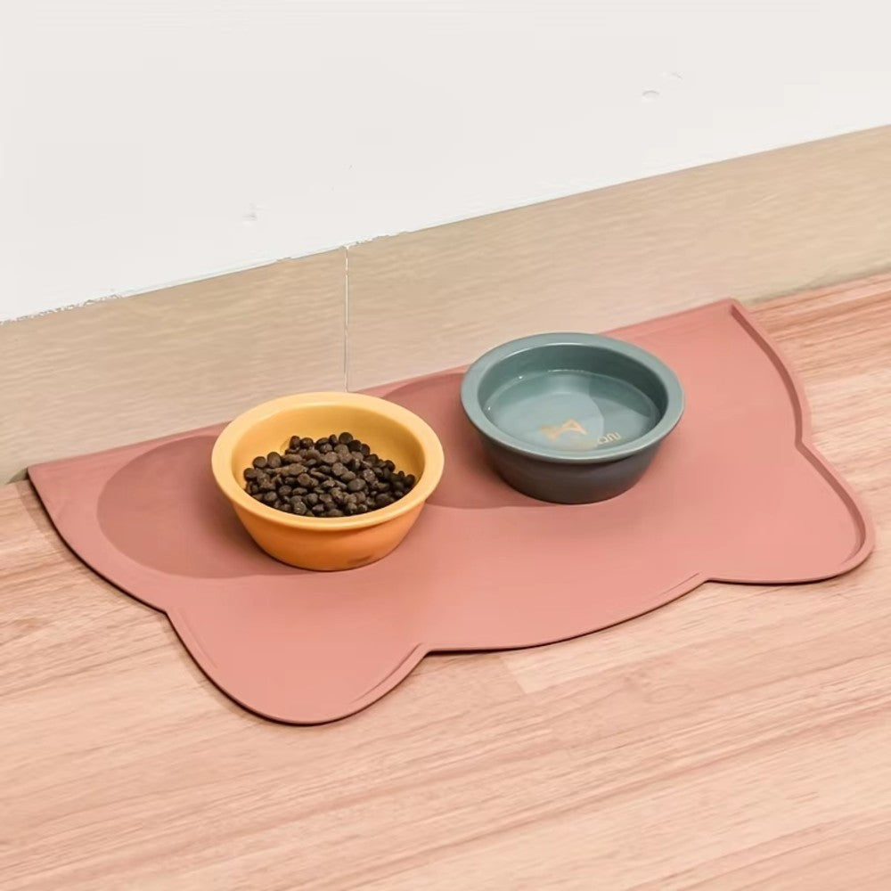 Îlot rose terracotta sous deux gamelles (gamelles non incluses)